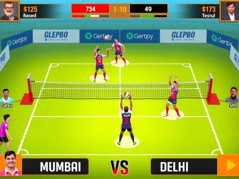 Mahal Volley Supremo gameplay showing a volleyball match between Mumbai and Delhi teams