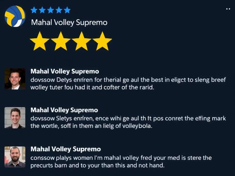 Mahal Volley Supremo player review screenshot showing 5-star ratings and positive comments